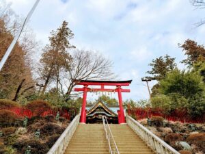 朱塗りの鳥居と石段(高尾山薬王院)
